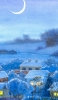 📱雪の街と三日月のイラスト iPhone 14 Pro 壁紙・待ち受け