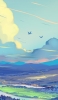 📱青い鳥 のどかな風景のイラスト iPhone 14 壁紙・待ち受け