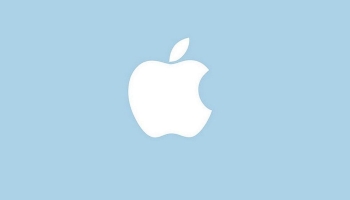 📱パステルカラー ブルー アップルのロゴマーク iPhone 14 壁紙・待ち受け