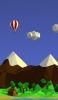 📱海と空と気球と山と小屋 ポリゴン iPhone 14 Plus 壁紙・待ち受け