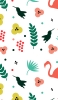📱カラフル おしゃれなフラミンゴと花のイラスト iPhone 14 Pro 壁紙・待ち受け