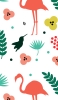 📱カラフル おしゃれなフラミンゴと花のイラスト iPhone 14 Pro Max 壁紙・待ち受け