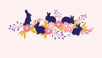 📱兎と花と草のイラスト iPhone 14 壁紙・待ち受け