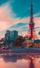 📱夕暮れ時の東京タワー iPhone 14 Pro Max 壁紙・待ち受け