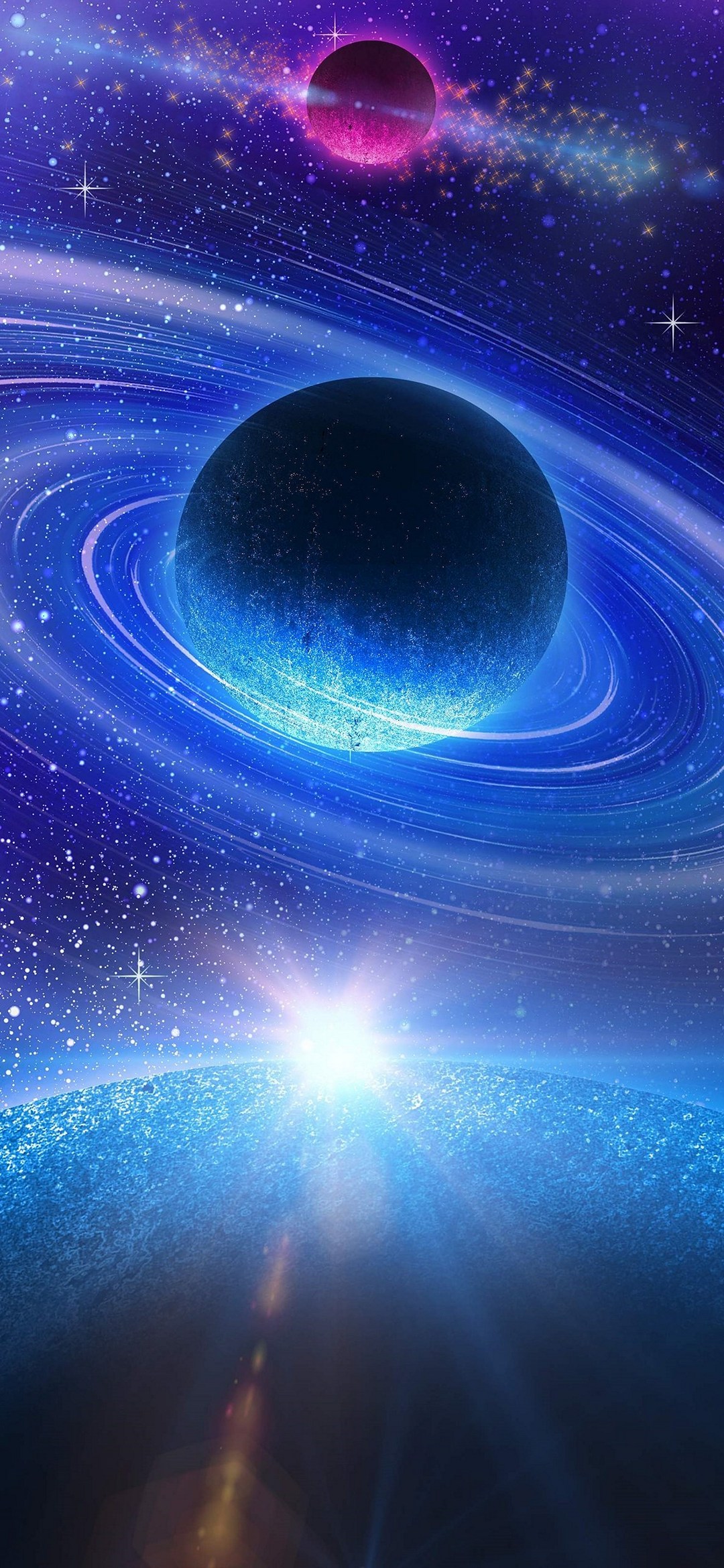 青い惑星と紫の惑星と銀河 Galaxy A30 Android 壁紙 待ち受け Sumaran