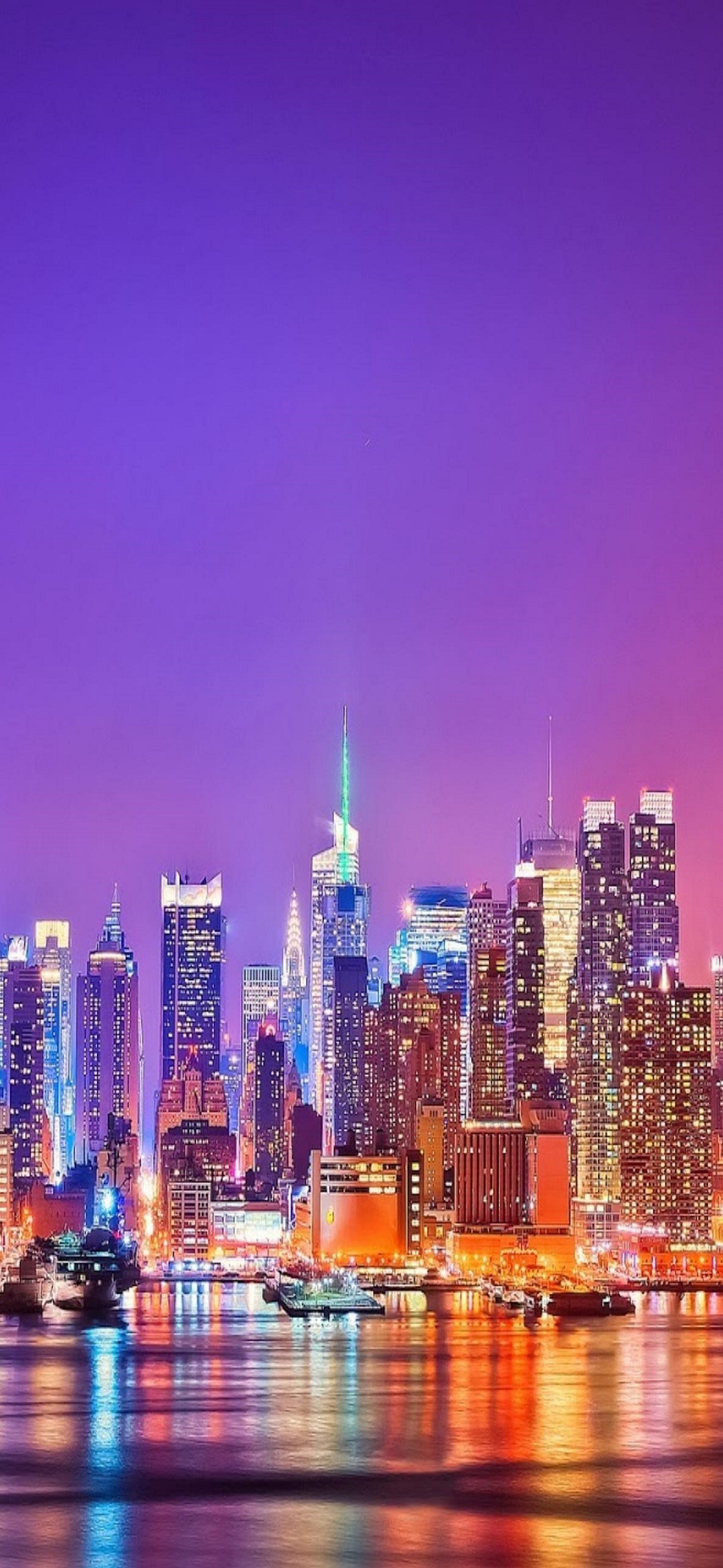 Purple Gradient Night Bright Skyscrapers Oppo Reno A Android 壁紙 待ち受け スマラン