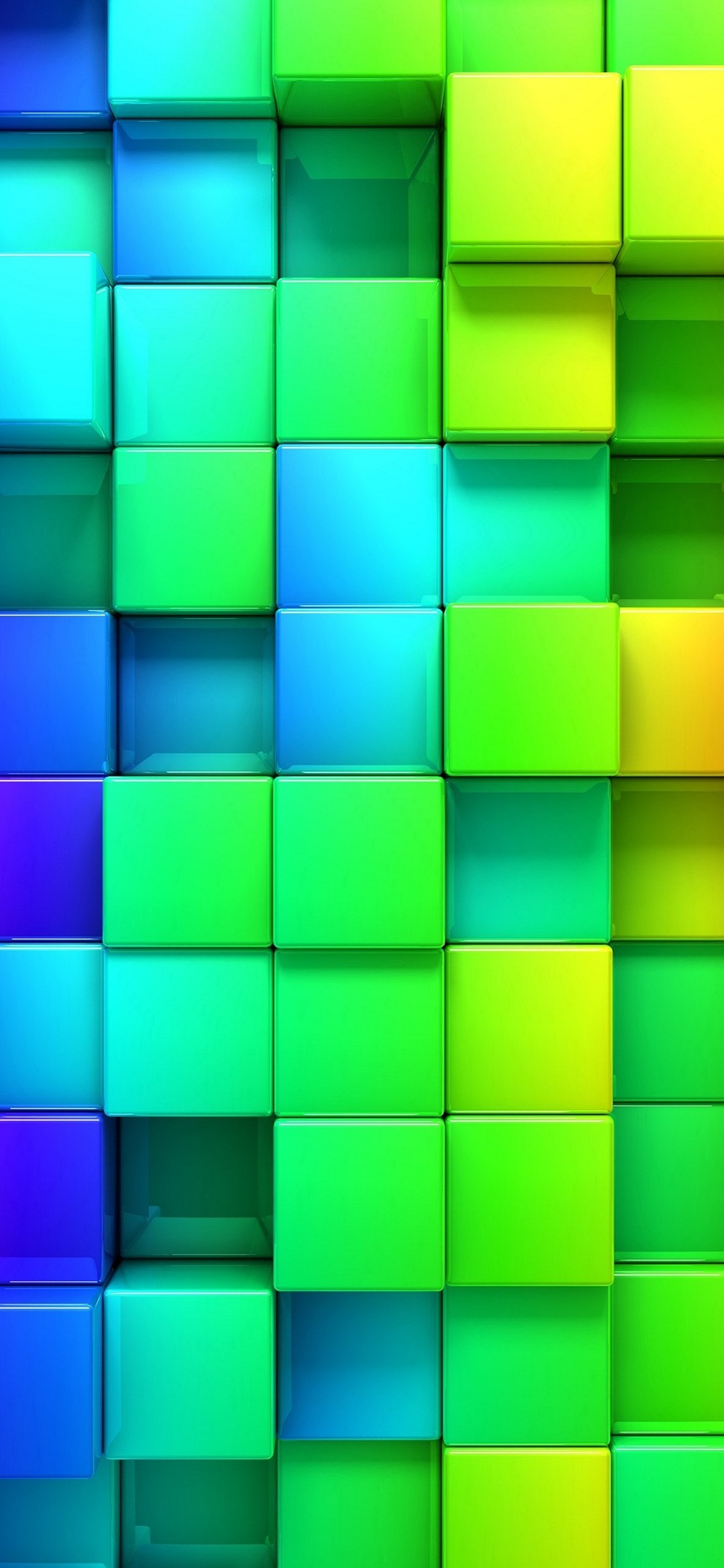 光輝く青と緑のグラデーションカラーのキューブ Find X Android 壁紙 待ち受け スマラン