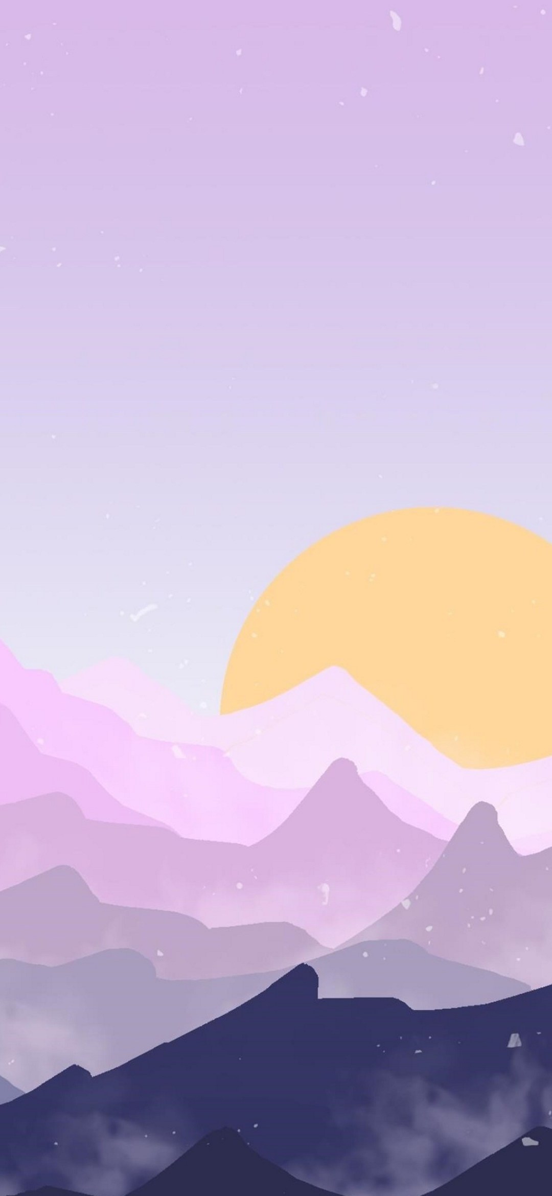 淡い紫の星空 山 黄色い月のイラスト Galaxy A30 Android スマホ壁紙 待ち受け スマラン