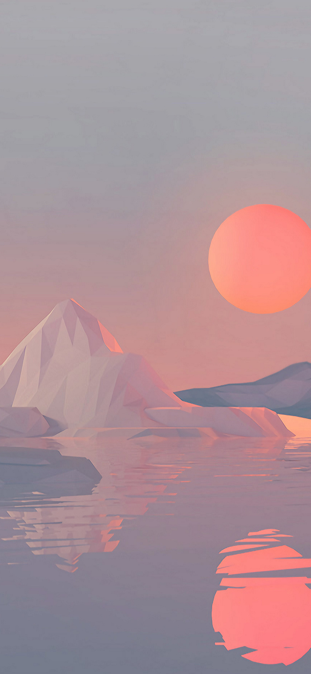 夕日と氷山と海のイラスト Google Pixel 4a Android スマホ壁紙 待ち受け スマラン