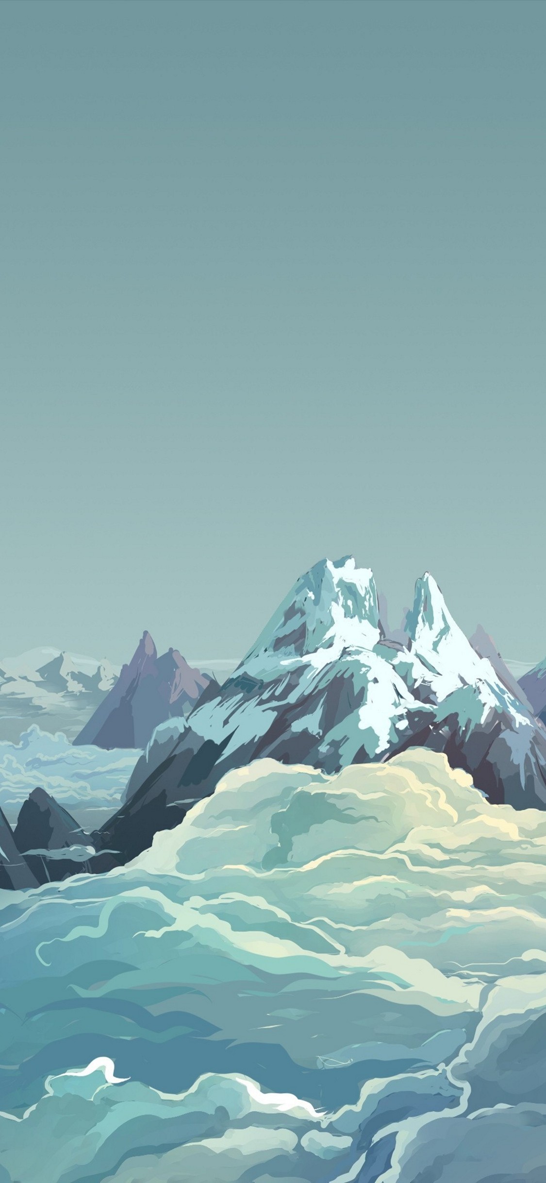 雪山と雲と空のイラスト Iphone X スマホ壁紙 待ち受け スマラン