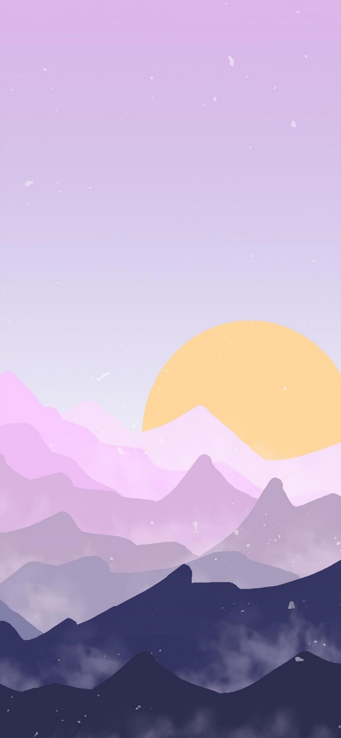 薄い紫の空と山と黄色い月 Iphone 12 スマホ壁紙 待ち受け スマラン