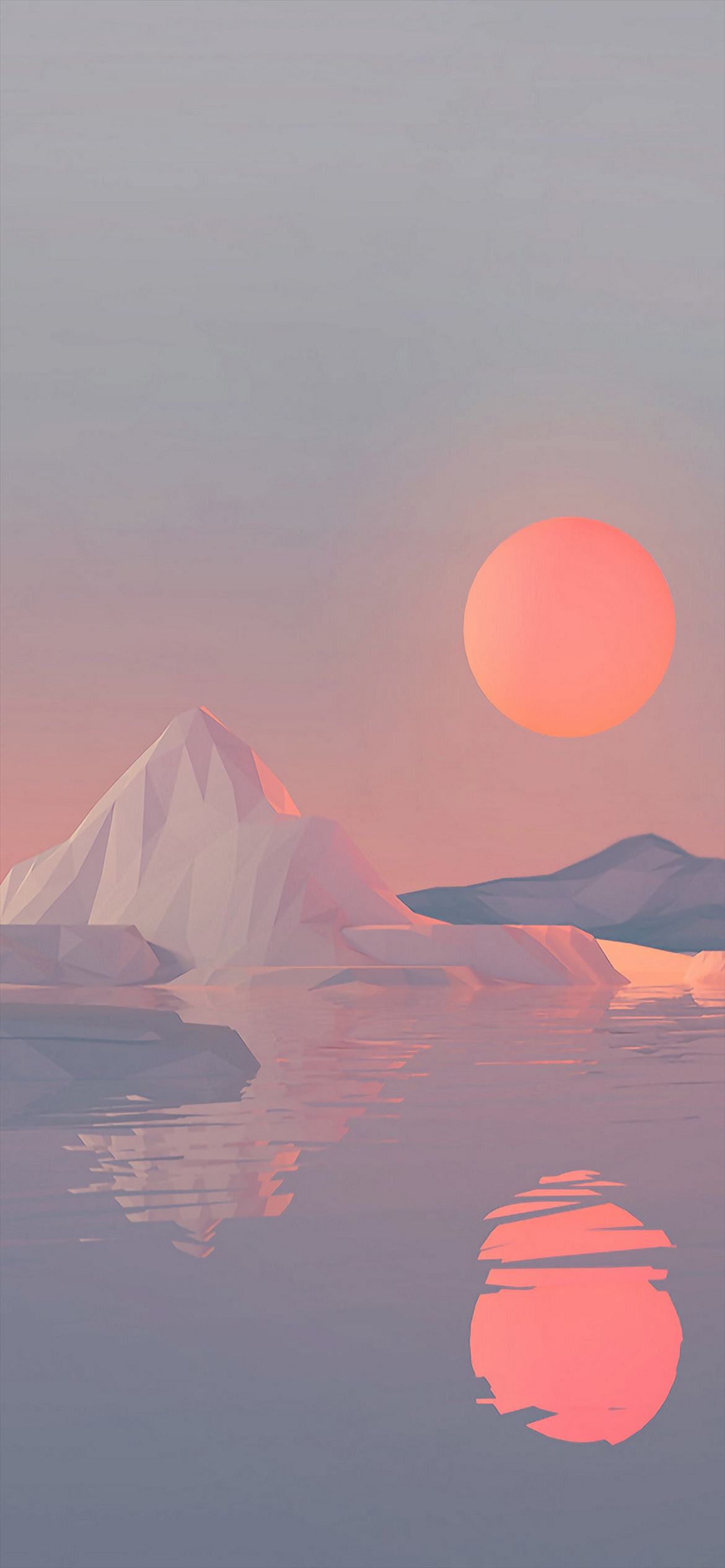 海に反射する夕日と雪山のイラスト Iphone 12 Pro スマホ壁紙 待ち受け スマラン