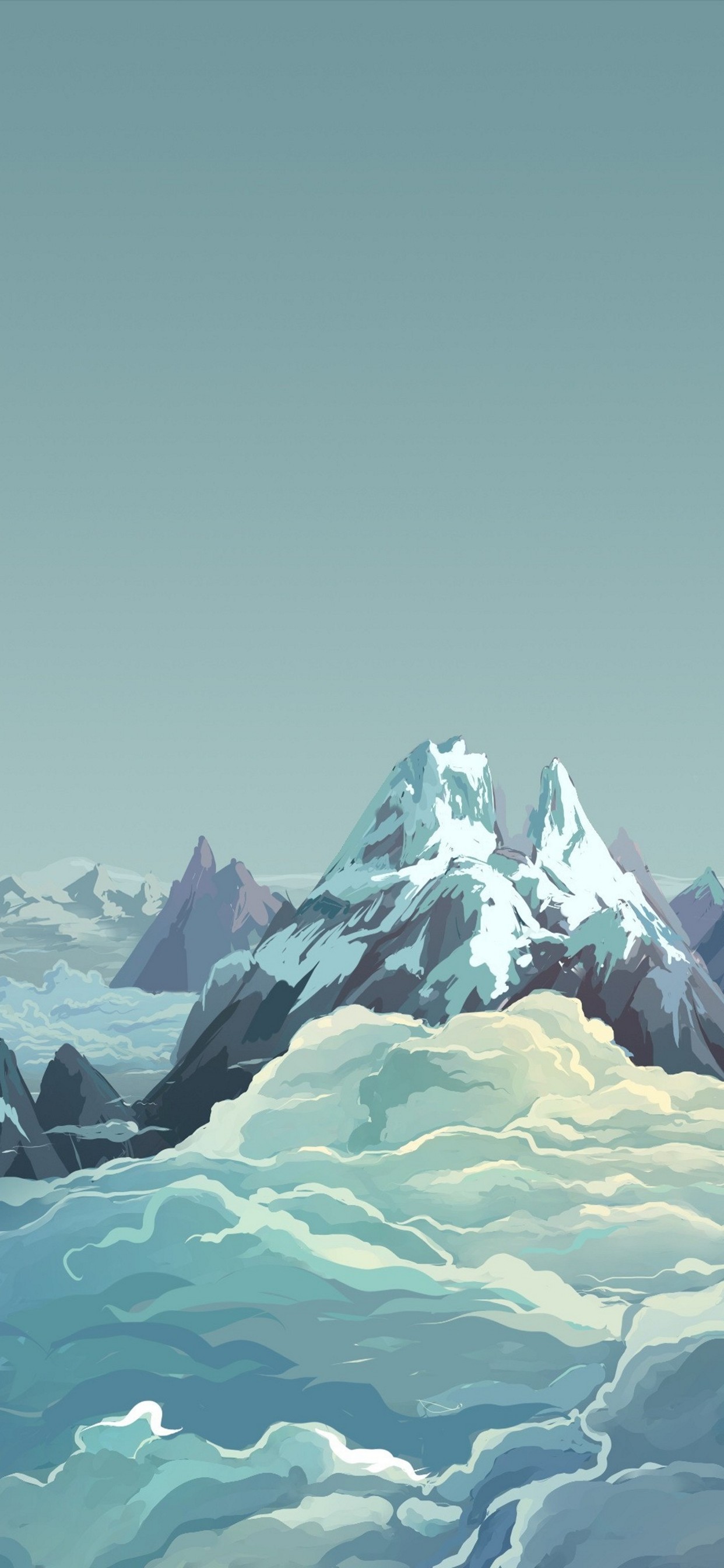 綺麗な雪山と雲海のイラスト Iphone 12 Pro Max スマホ壁紙 待ち受け スマラン