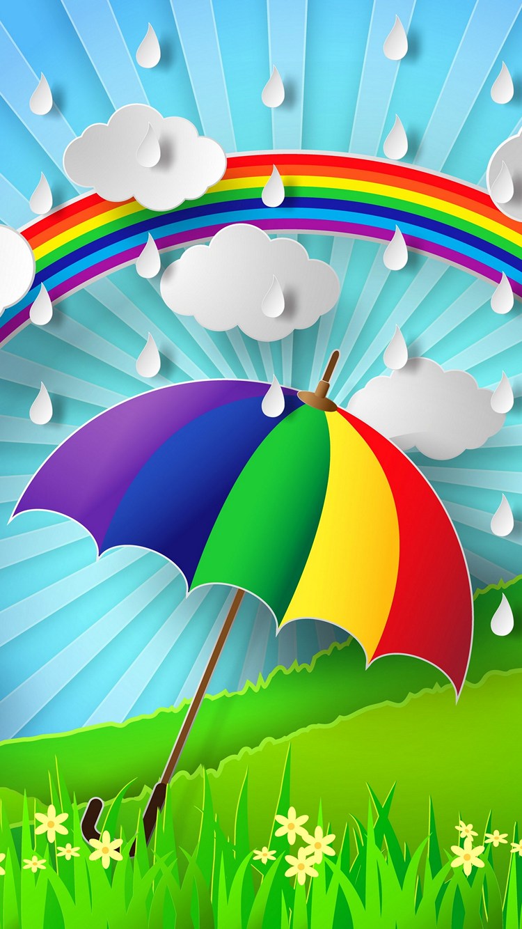 虹とカラフルな傘のアート Iphone 6s スマホ壁紙 待ち受け スマラン
