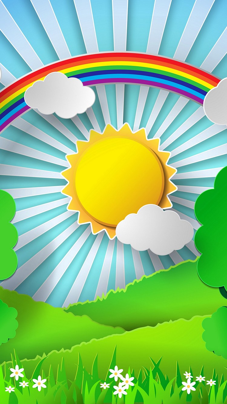 太陽と虹と草原 3d アート Iphone 7 スマホ壁紙 待ち受け スマラン