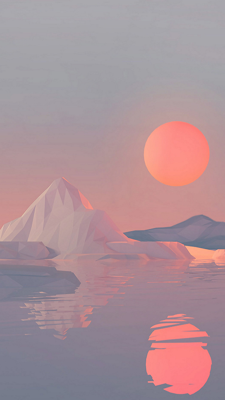 海と氷山と夕日のイラスト Iphone 8 スマホ壁紙 待ち受け スマラン