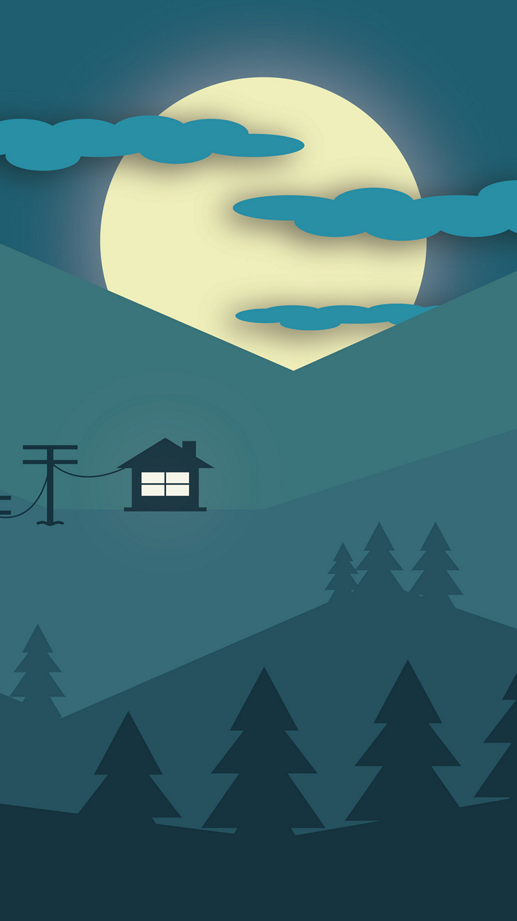 夜 満月と山と家のイラスト Iphone Se 第2世代 スマホ壁紙 待ち受け スマラン
