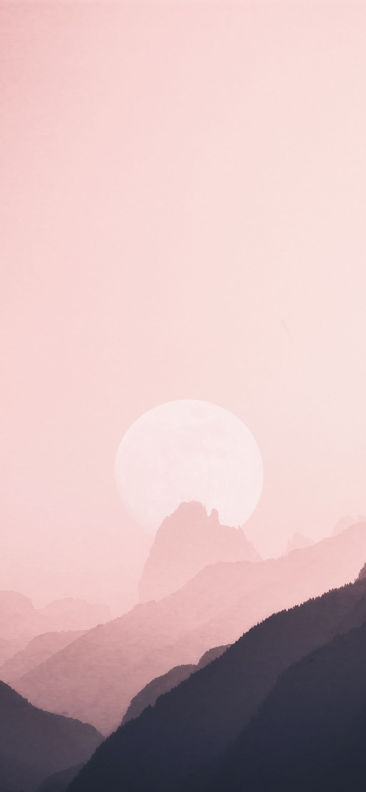 淡いピンクの背景 月 黒い山 Iphone 12 スマホ壁紙 待ち受け スマラン