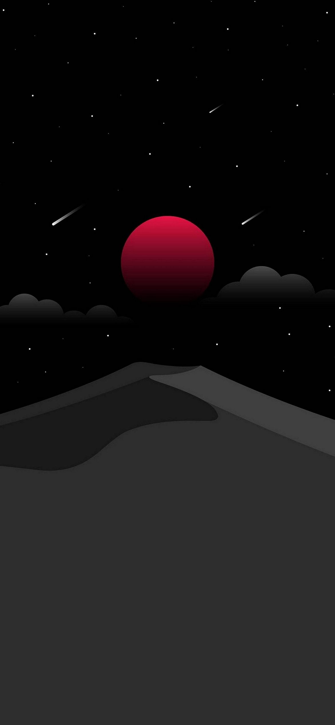 赤い太陽 流星 黒い山のイラスト Iphone 12 スマホ壁紙 待ち受け スマラン