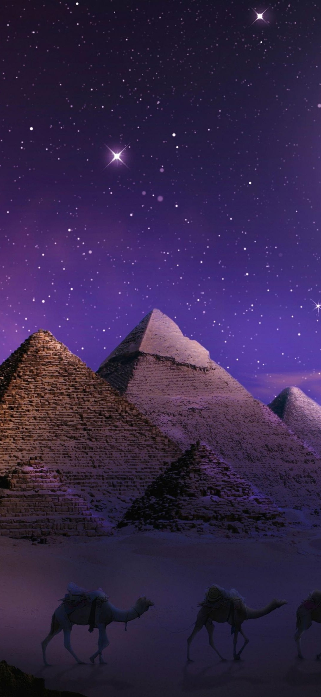 星空とピラミッドとラクダ Find X Android スマホ壁紙 待ち受け スマラン