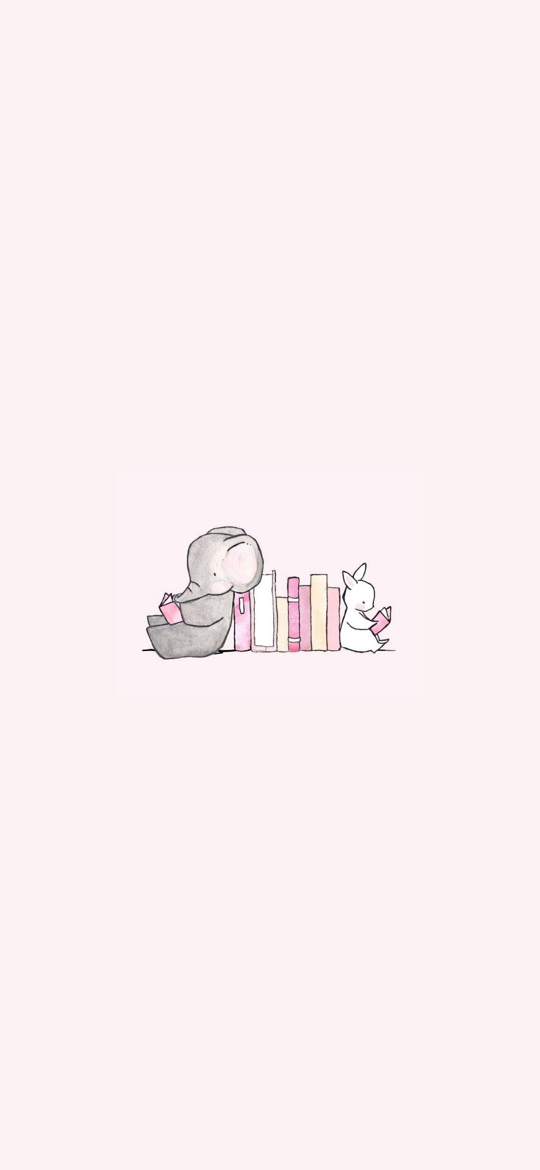 可愛い本を読む象と兎のイラスト ピンク Redmi 9t 壁紙 待ち受け Sumaran