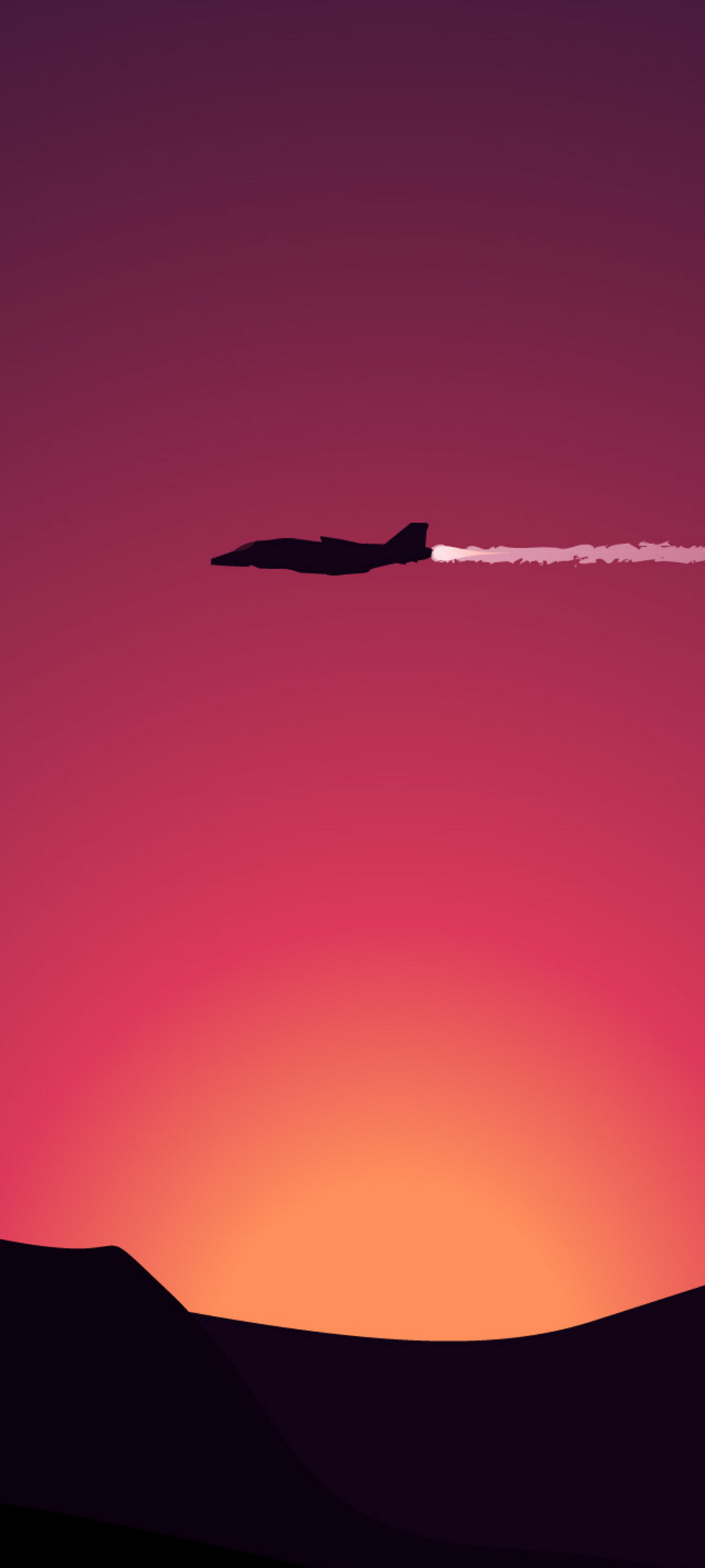 夕日と飛行機のイラスト Oppo Reno5 A Androidスマホ壁紙 待ち受け スマラン