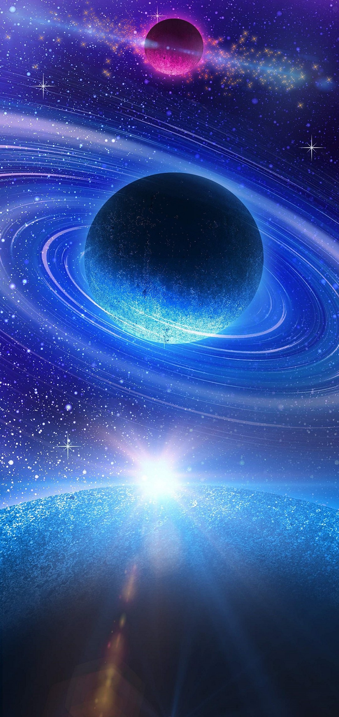 青い惑星と紫の惑星 綺麗な宇宙 Huawei P Lite 壁紙 待ち受け スマラン