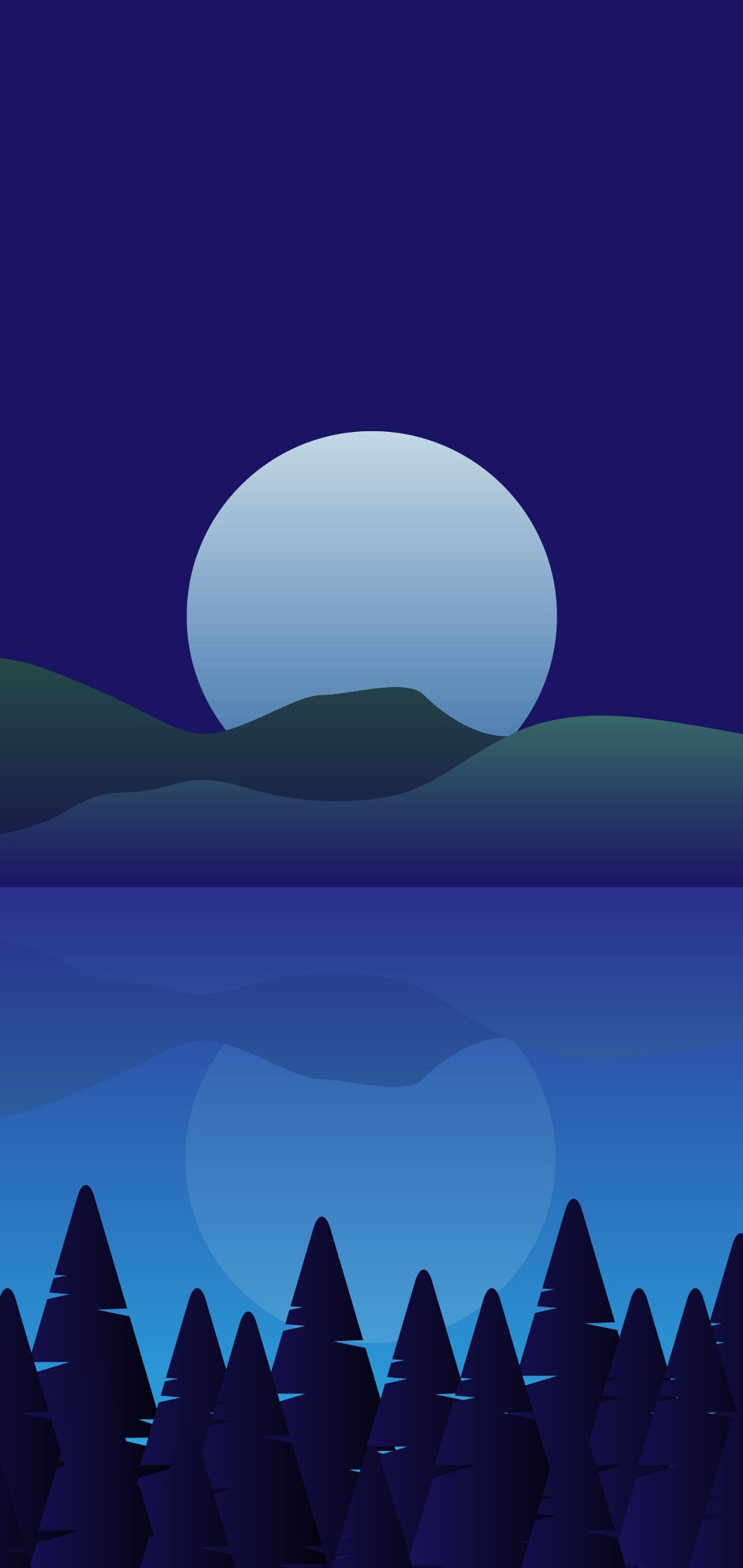 青い月 緑の山 湖 イラスト Huawei P Lite Androidスマホ壁紙 待ち受け スマラン