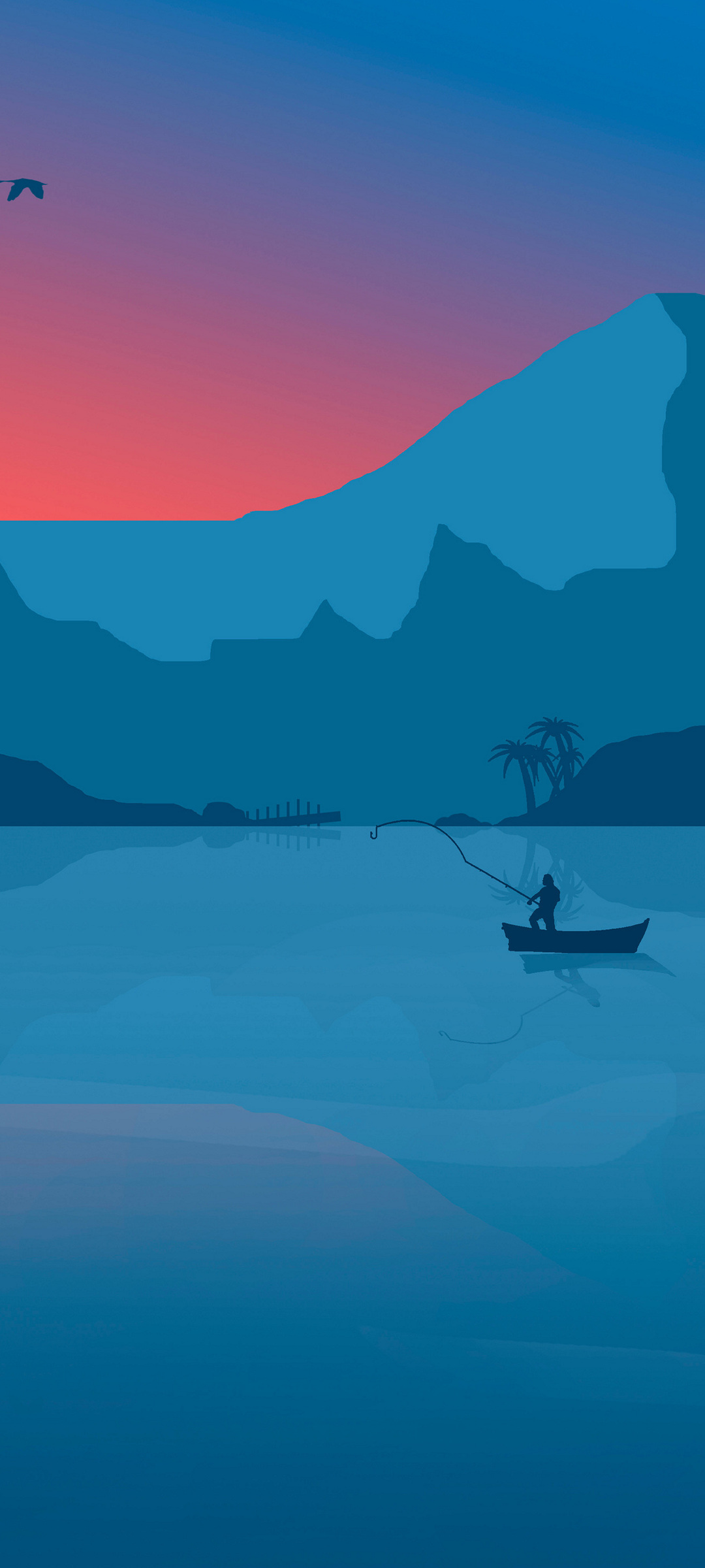 山 湖 釣りをする人 イラスト Oppo Reno3 A Androidスマホ壁紙 待ち受け スマラン