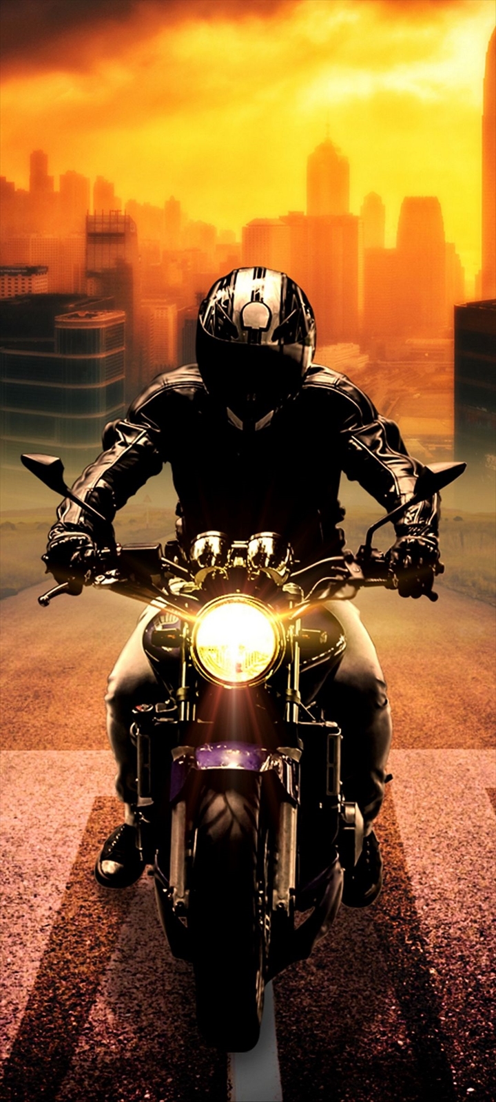 黒いバイクとライダー Moto E7 Power 壁紙 待ち受け スマラン