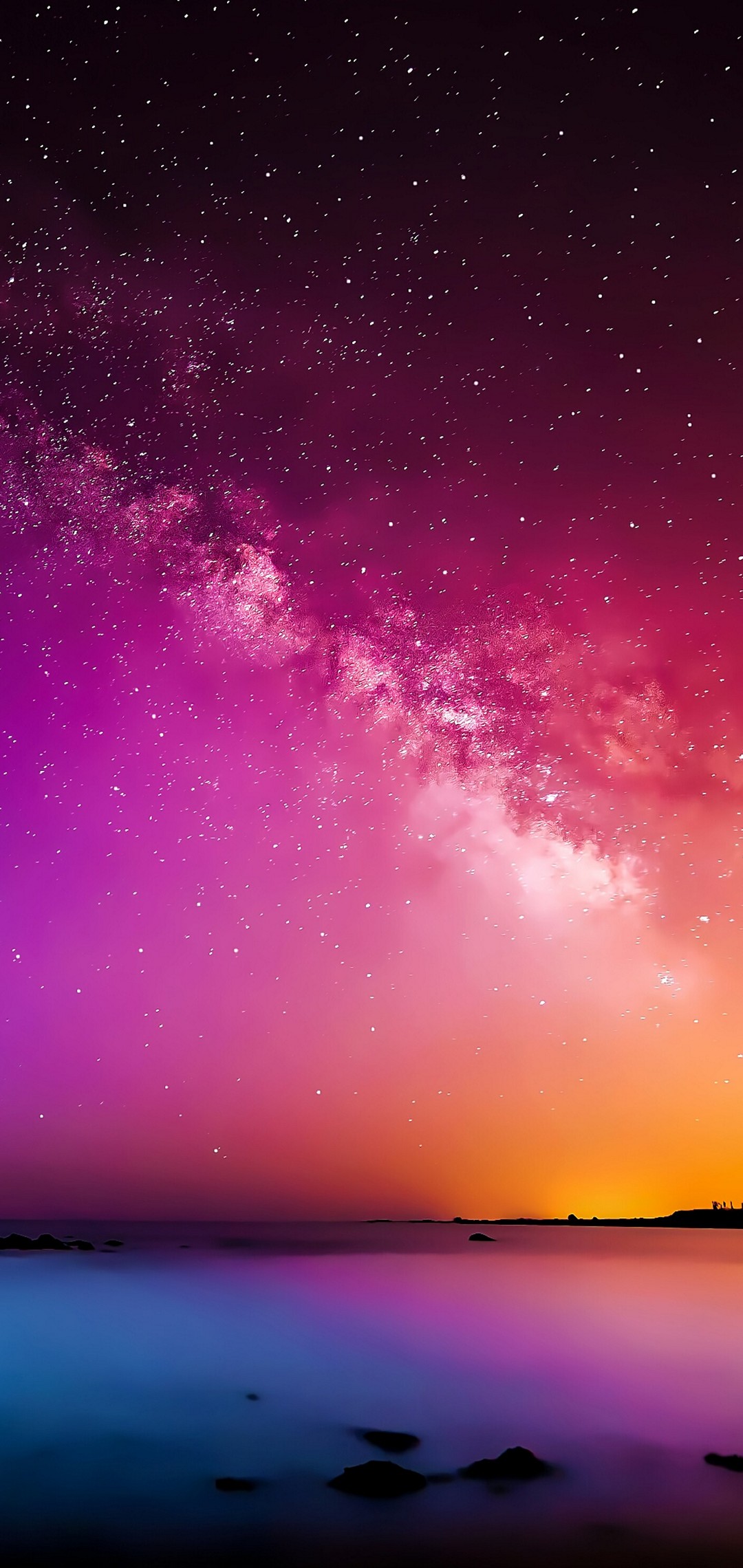紫色の銀河と海 Huawei P Lite Androidスマホ壁紙 待ち受け スマラン