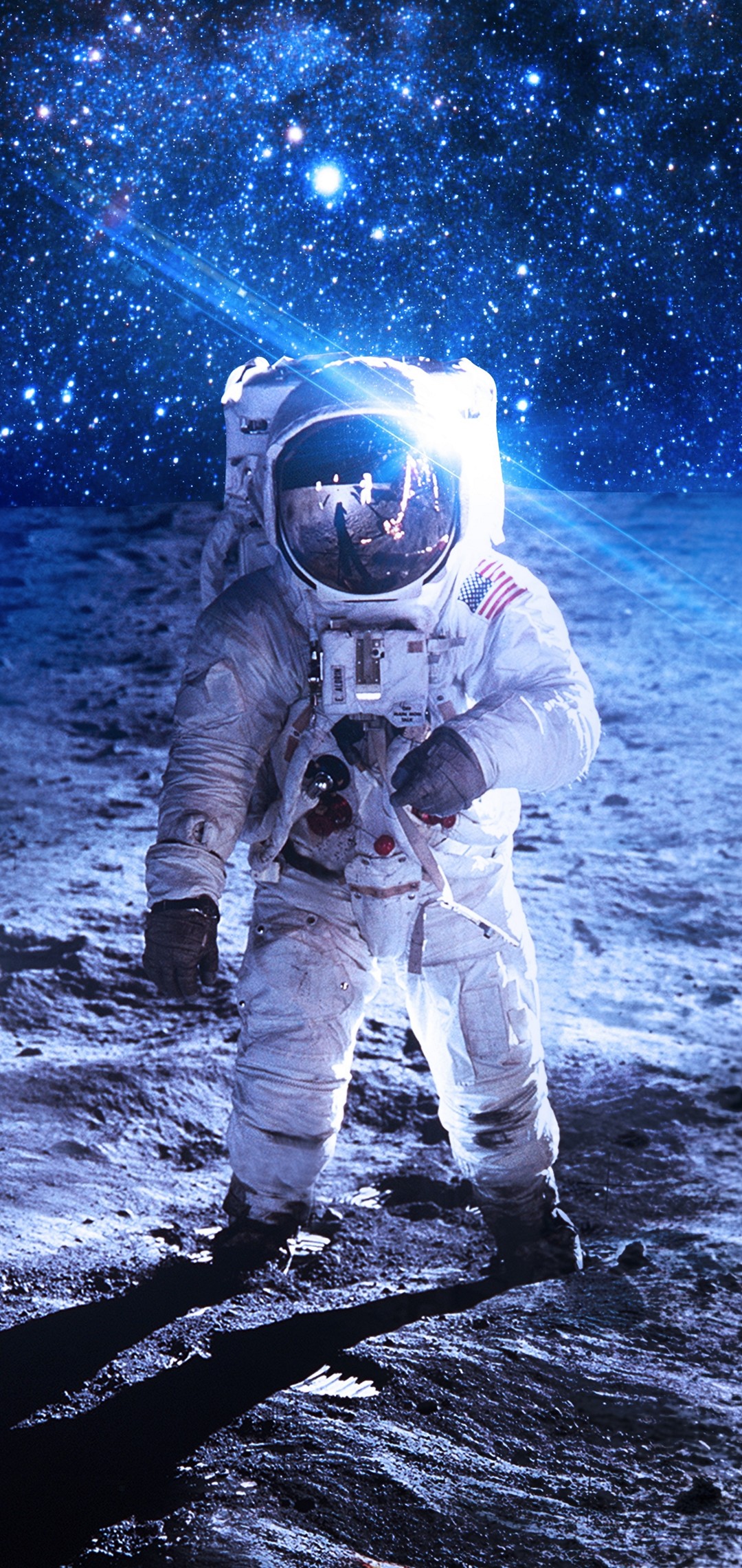 青い銀河 月に立つ宇宙飛行士 Huawei P Lite 壁紙 待ち受け スマラン