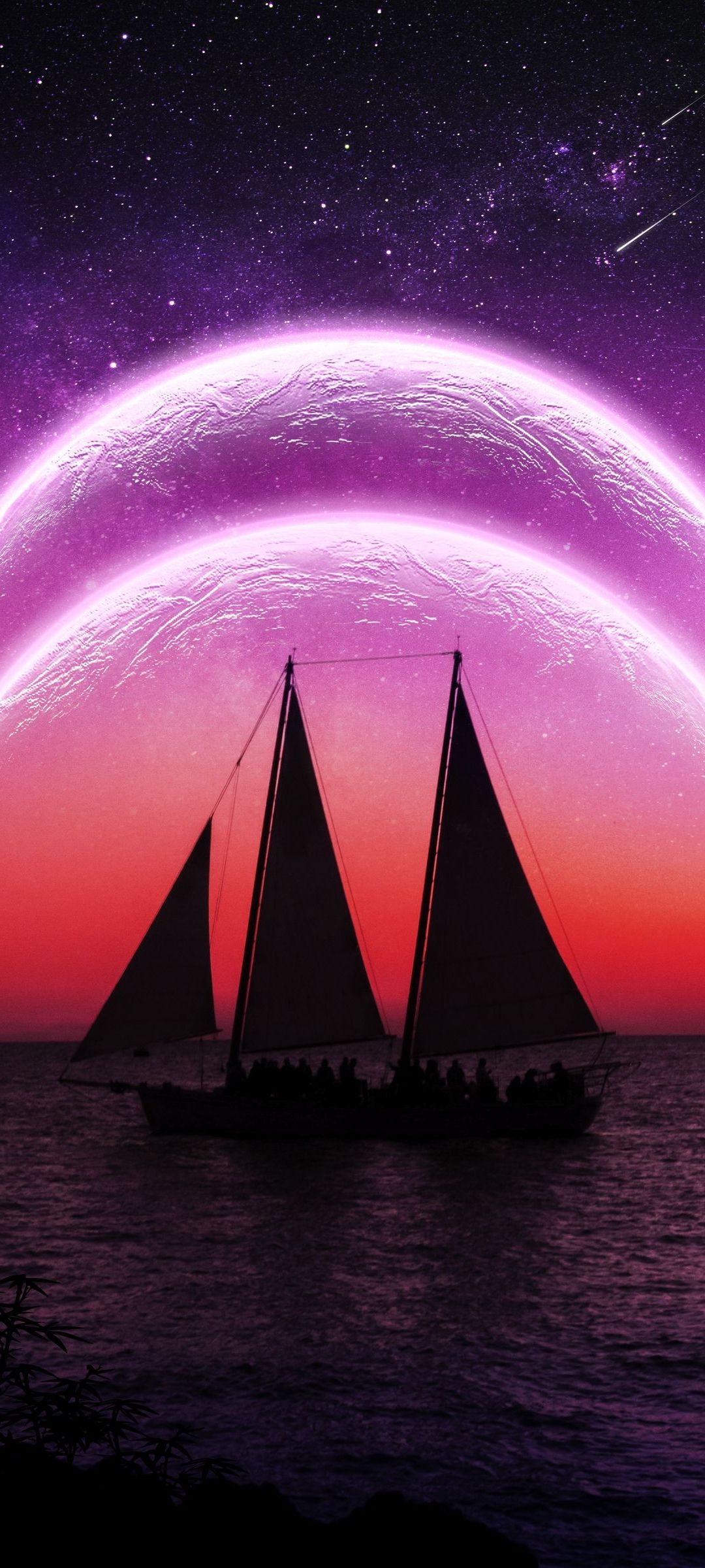 重なる紫の惑星 船 海 銀河 Oppo 3 Androidスマホ壁紙 待ち受け スマラン