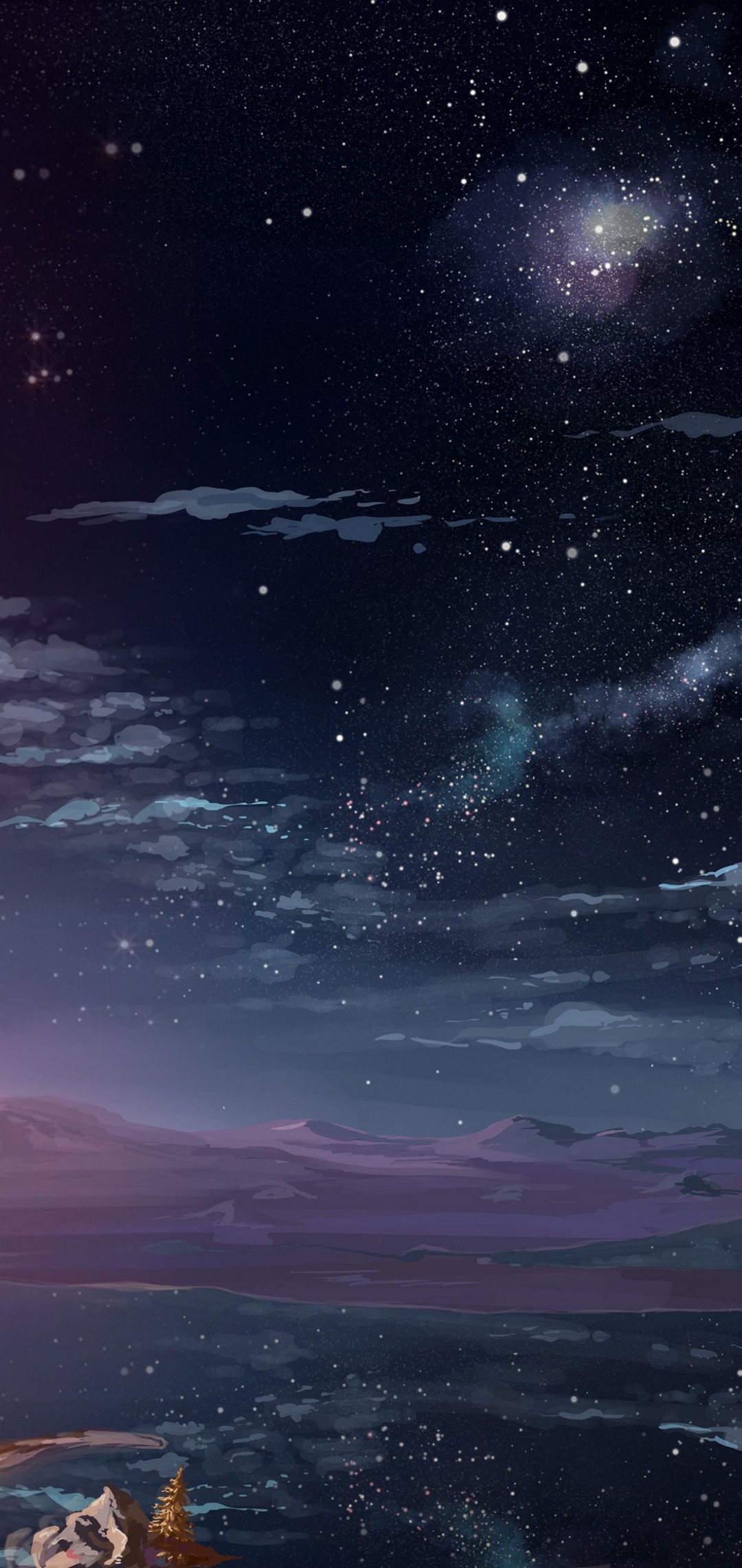 夜 空と山と湖 イラスト Huawei P Lite Androidスマホ壁紙 待ち受け スマラン