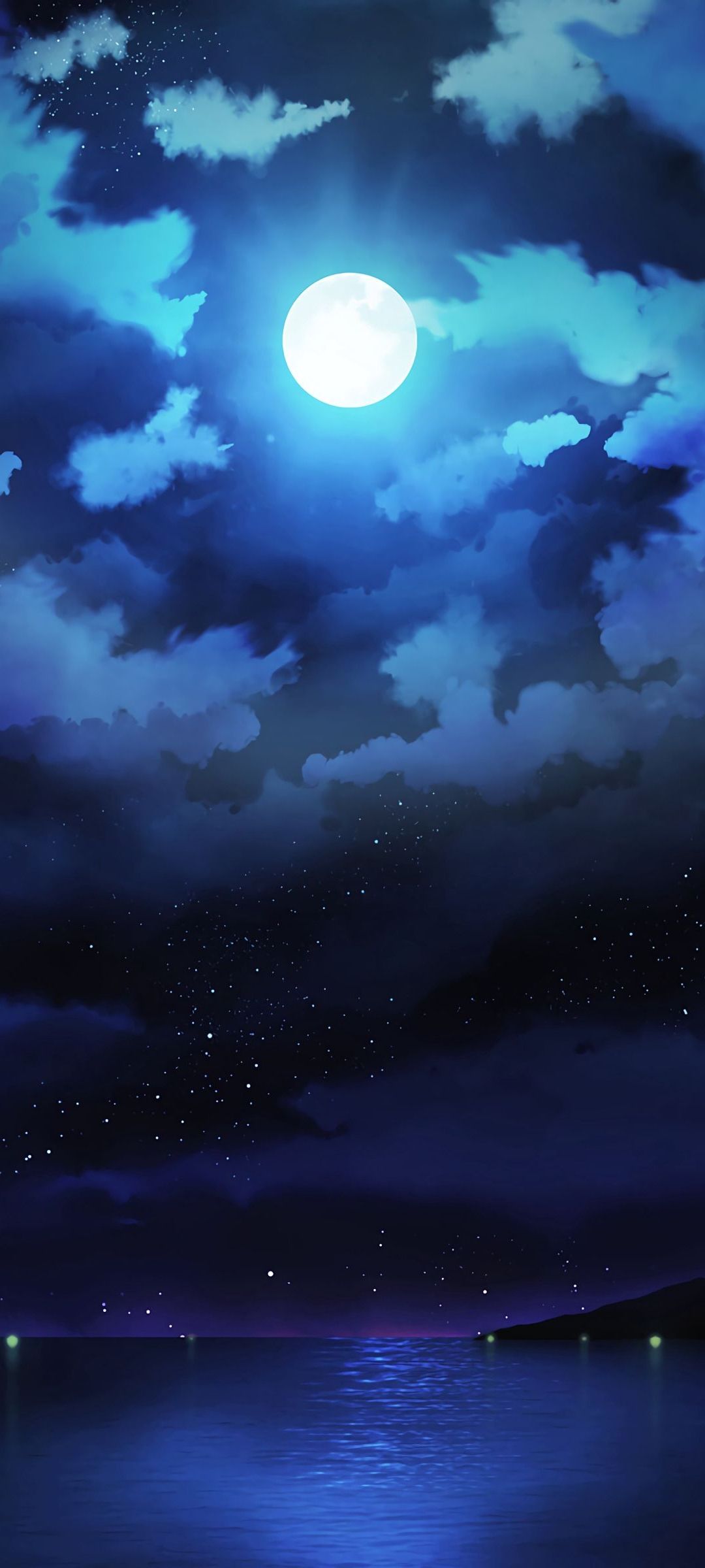 青い満月 綺麗な星空 雲 Zenfone 7 Pro 壁紙 待ち受け スマラン