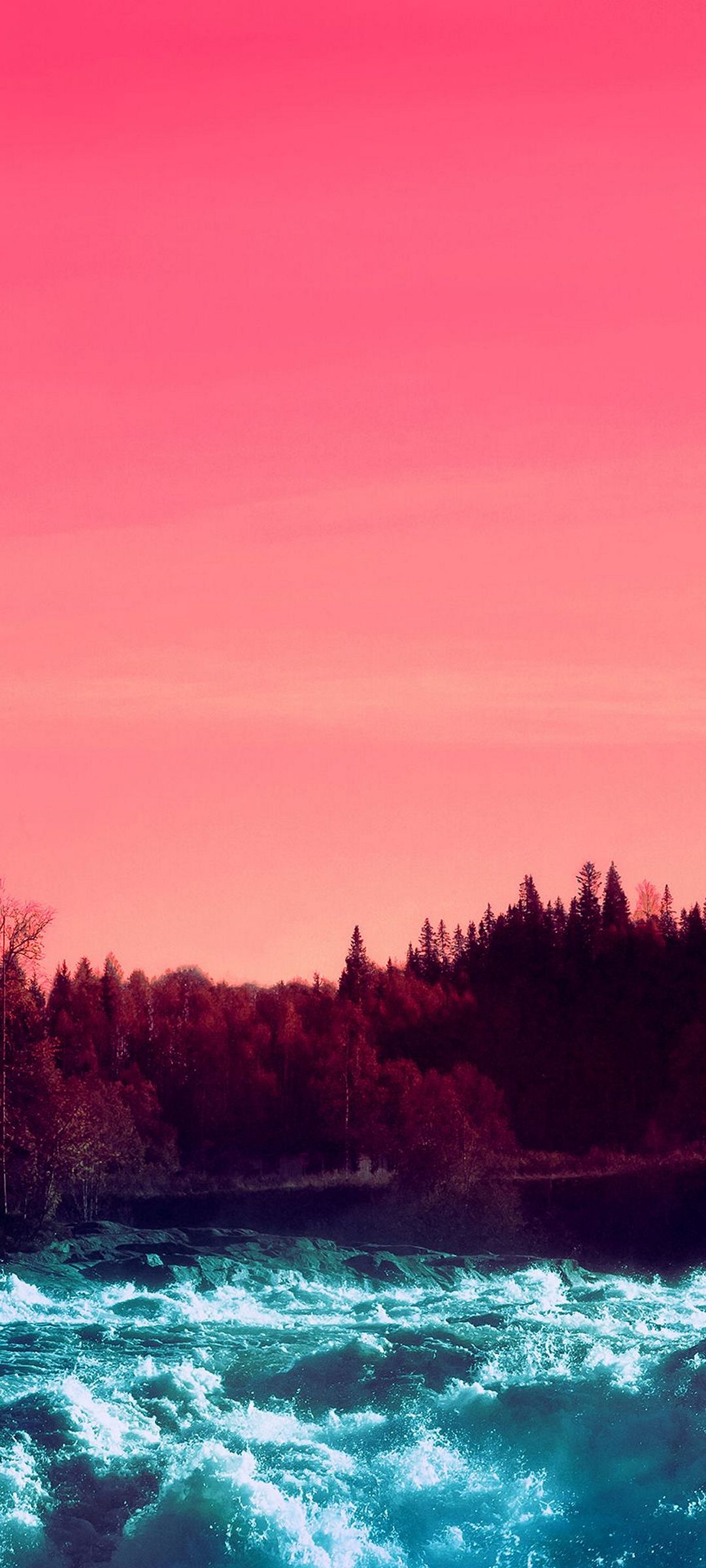 ピンクのグラデーションの空 森 綺麗な海 Zenfone 7 Androidスマホ壁紙 待ち受け スマラン
