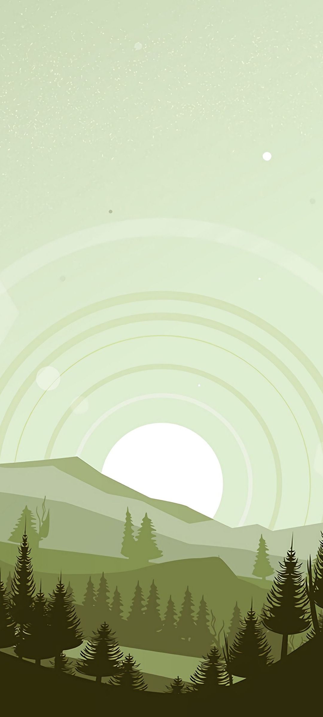 薄い緑 太陽と山と森 Oppo 3 Androidスマホ壁紙 待ち受け スマラン