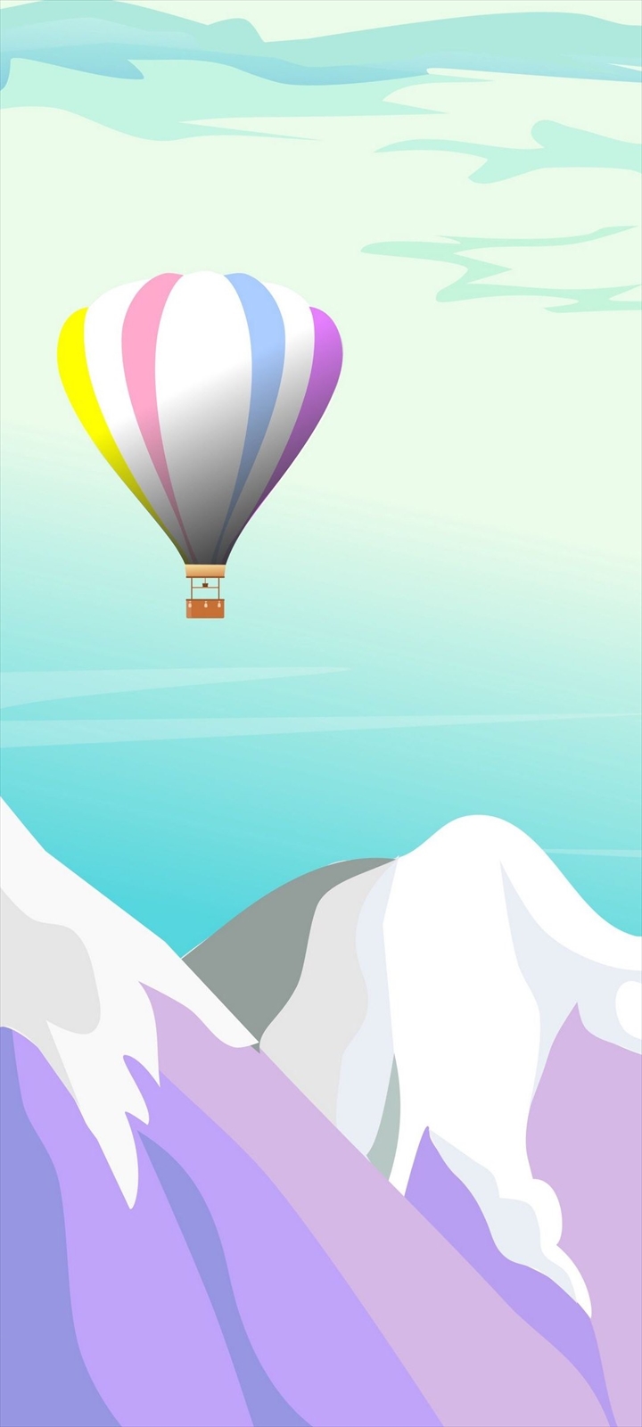 気球と雪山 パステル調のイラスト Oppo A5 壁紙 待ち受け スマラン