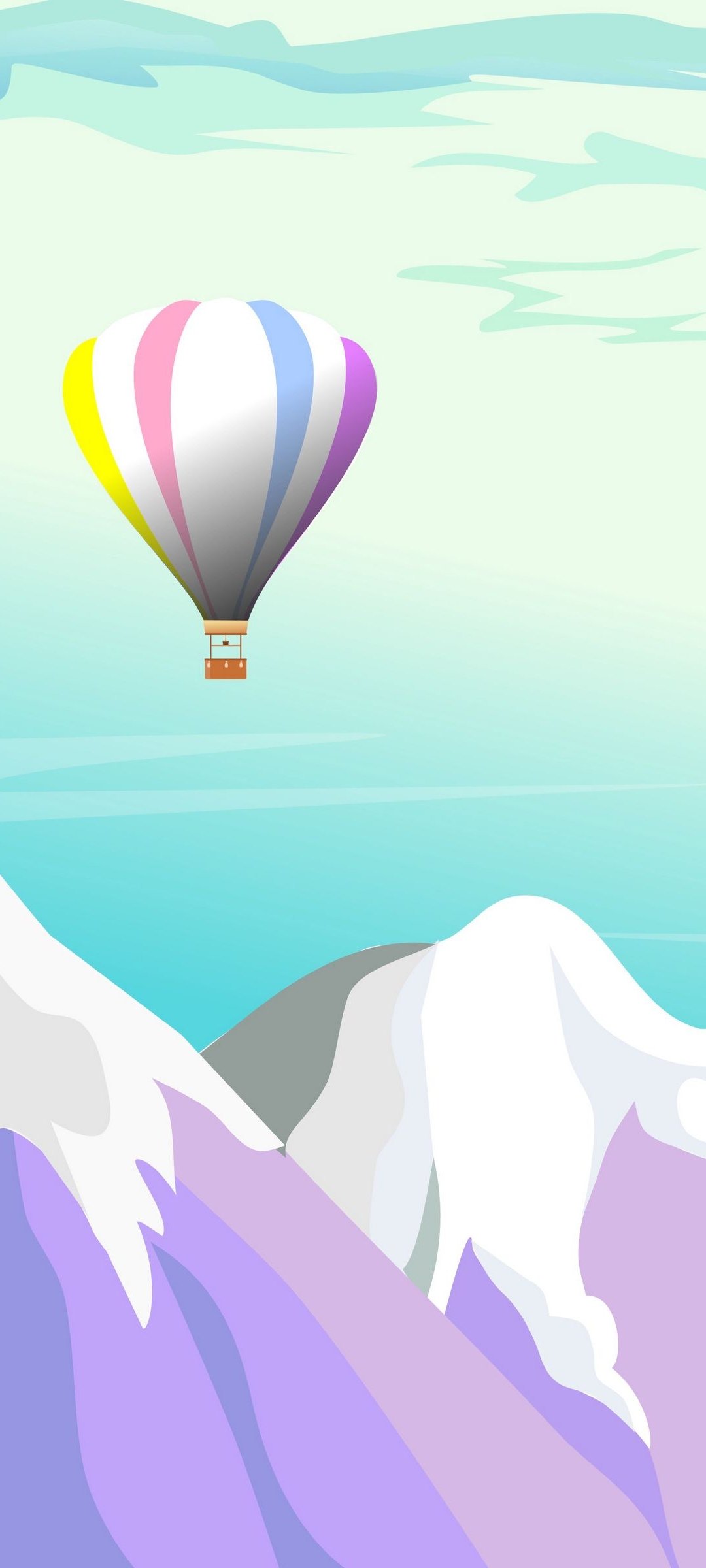 気球と雪山 パステル調のイラスト Oppo 3 Androidスマホ壁紙 待ち受け スマラン