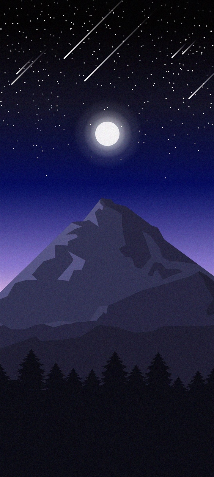 山と満月と星空と流星 イラスト Oppo A5 壁紙 待ち受け スマラン