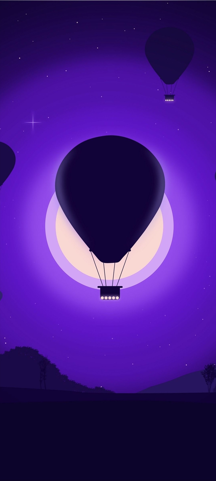 月と気球 イラスト 紫 Moto G8 Power Lite 壁紙 待ち受け スマラン
