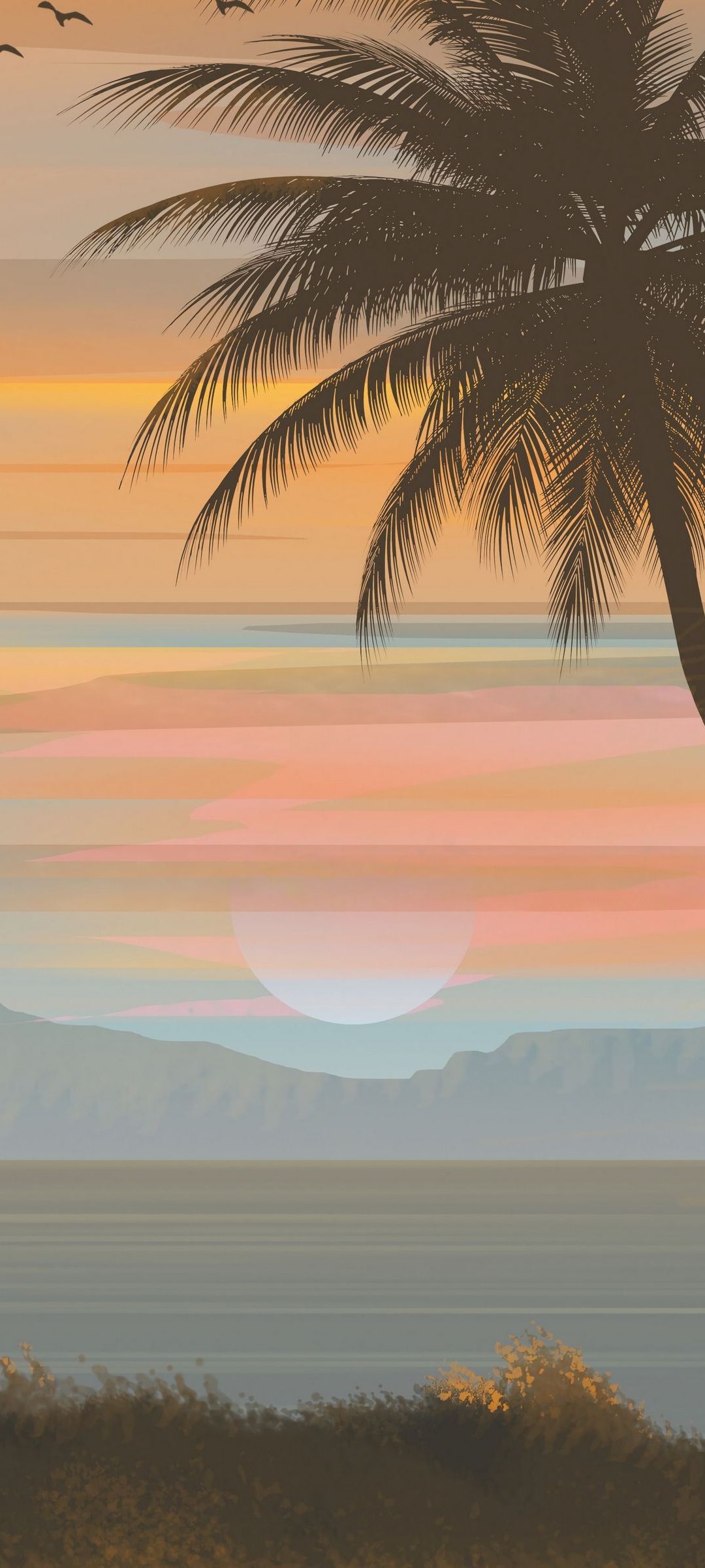 椰子の木 海 山 鮮やかな空 アート Zenfone 7 Pro Androidスマホ壁紙 待ち受け スマラン