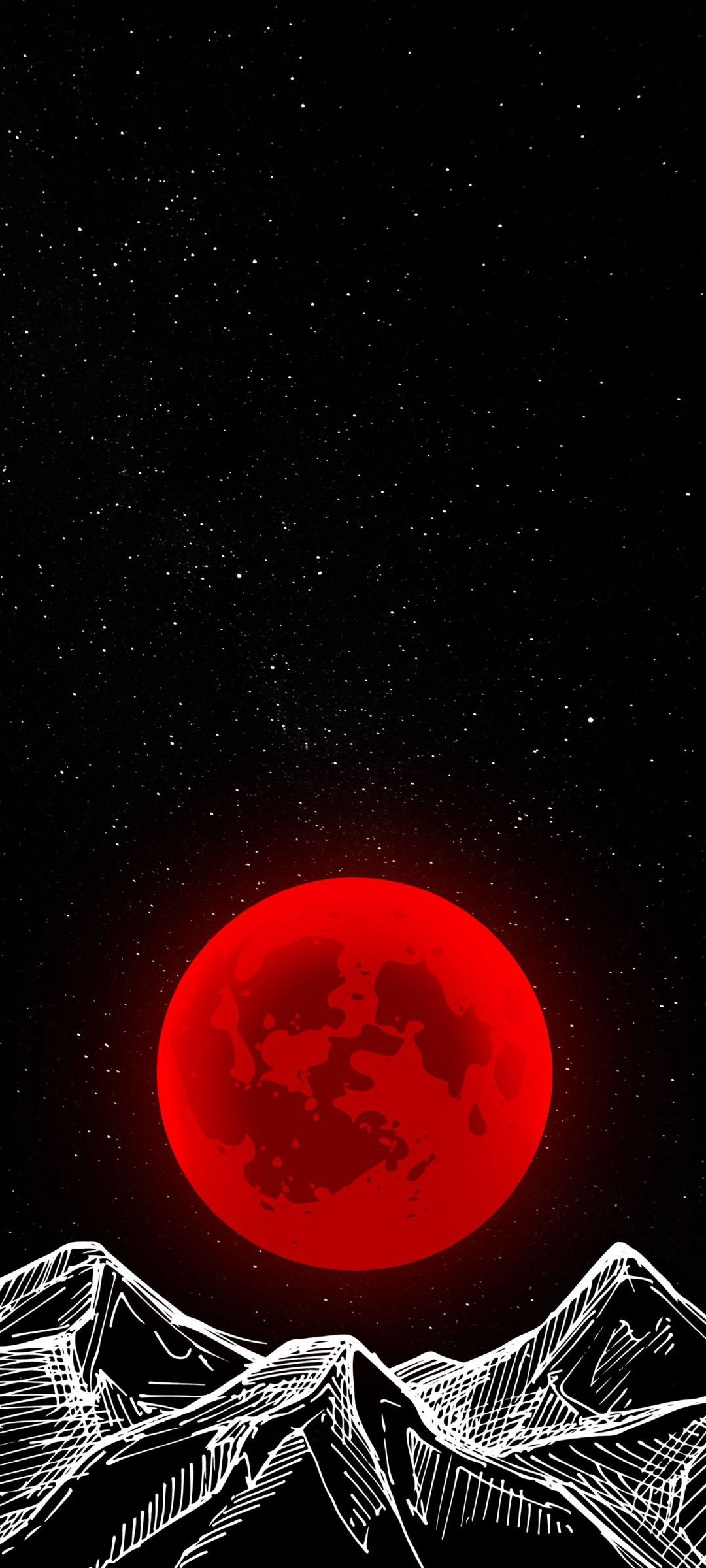 赤い惑星 黒い星 白い山 アート Zenfone 7 Pro Androidスマホ壁紙 待ち受け スマラン