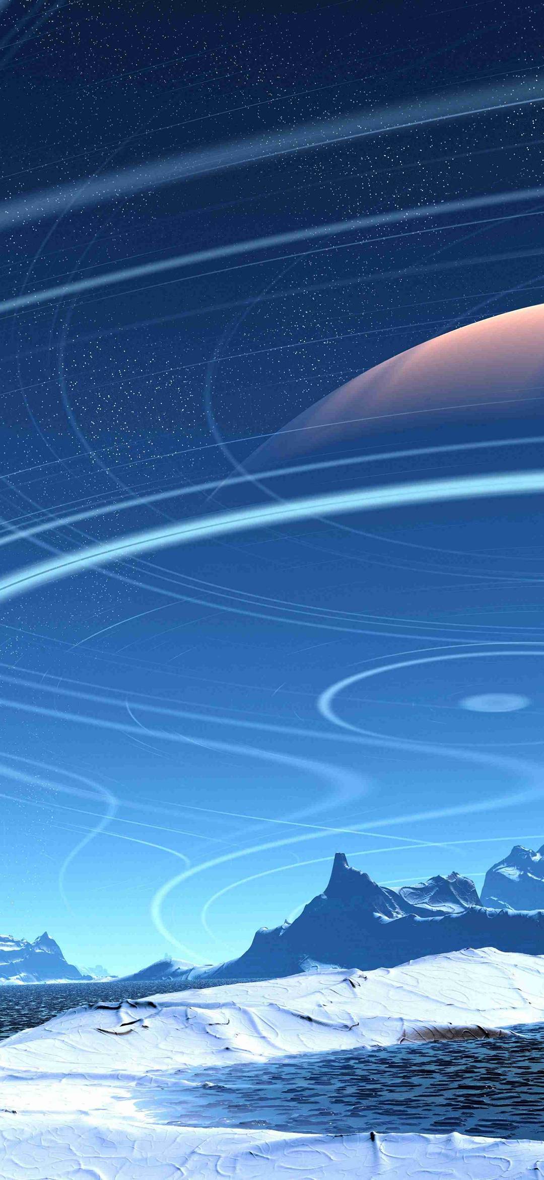 土星と星空と雪山 Redmi 9t Android スマホ壁紙 待ち受け スマラン