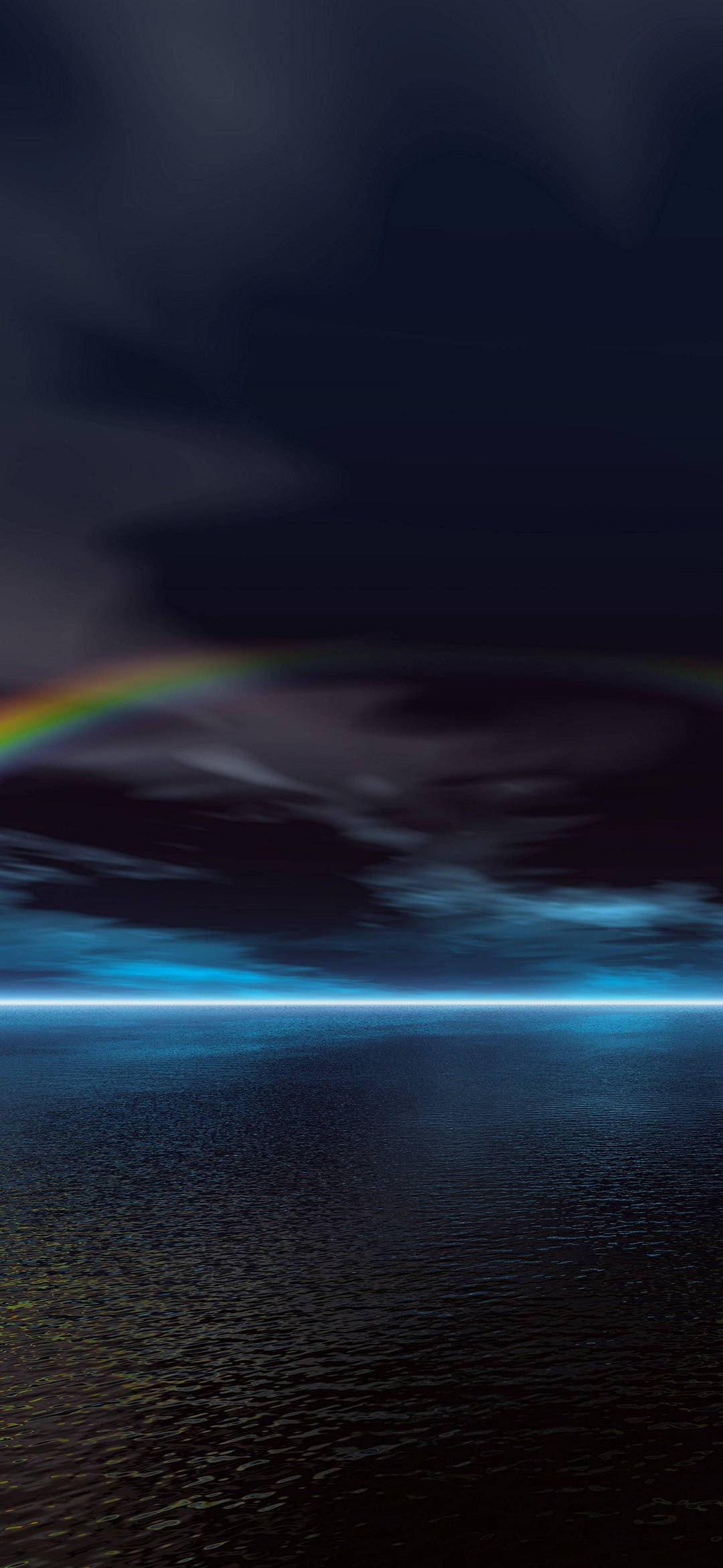 暗い海と水平線と虹 Galaxy A30 Android 壁紙 待ち受け スマラン