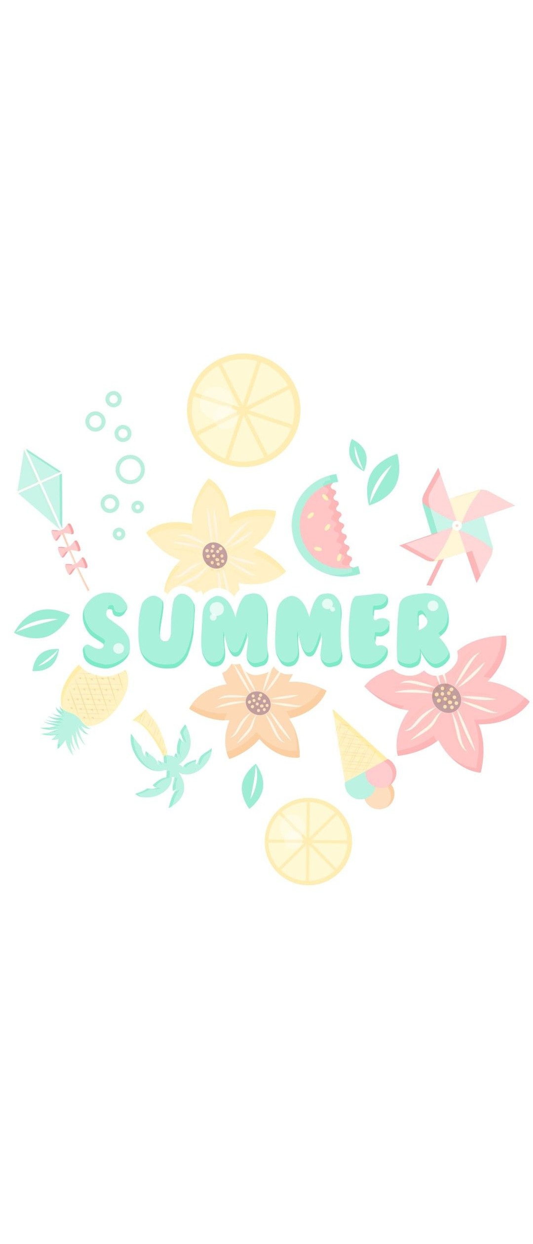 Summer スイカ 花 グレープフルーツ パイナップルのイラスト Xperia 8 Lite Androidスマホ壁紙 待ち受け スマラン