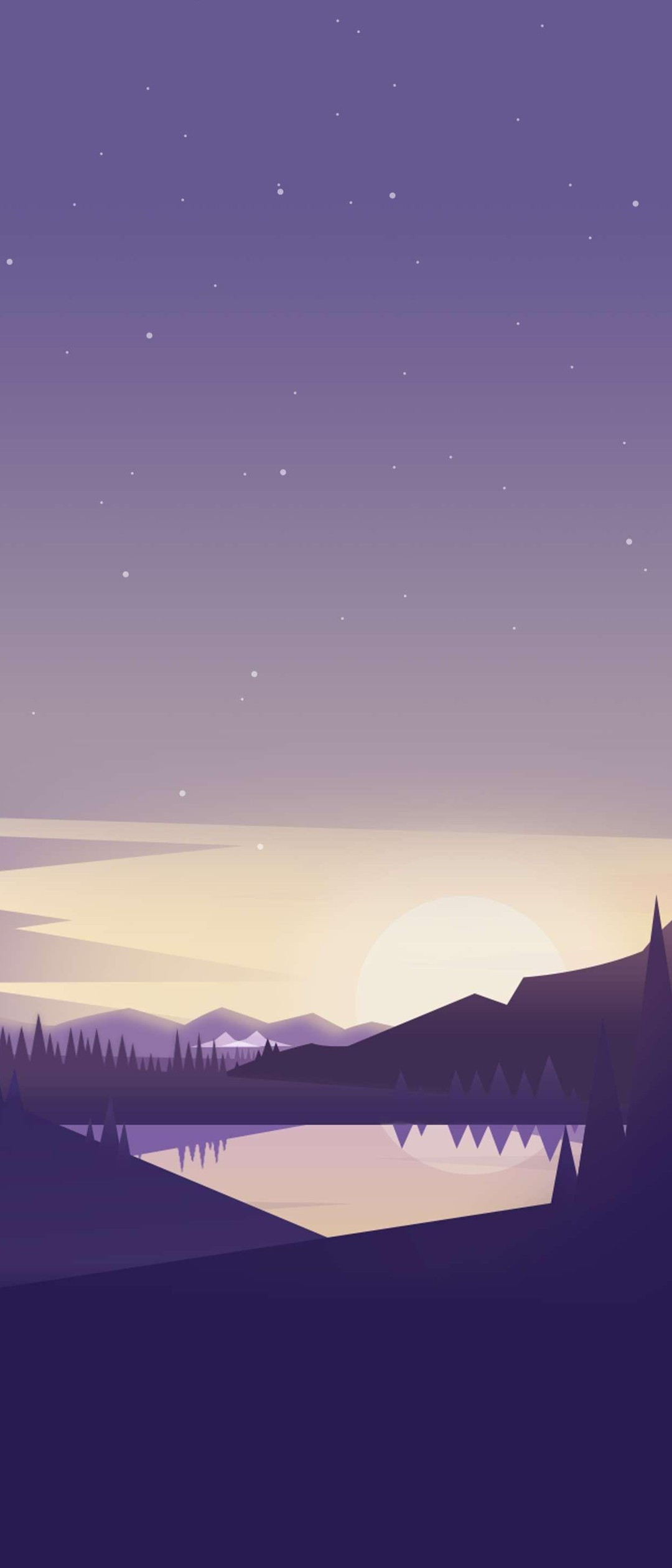 夜 星空と山間部の湖のイラスト Xperia 8 Lite Androidスマホ壁紙 待ち受け スマラン
