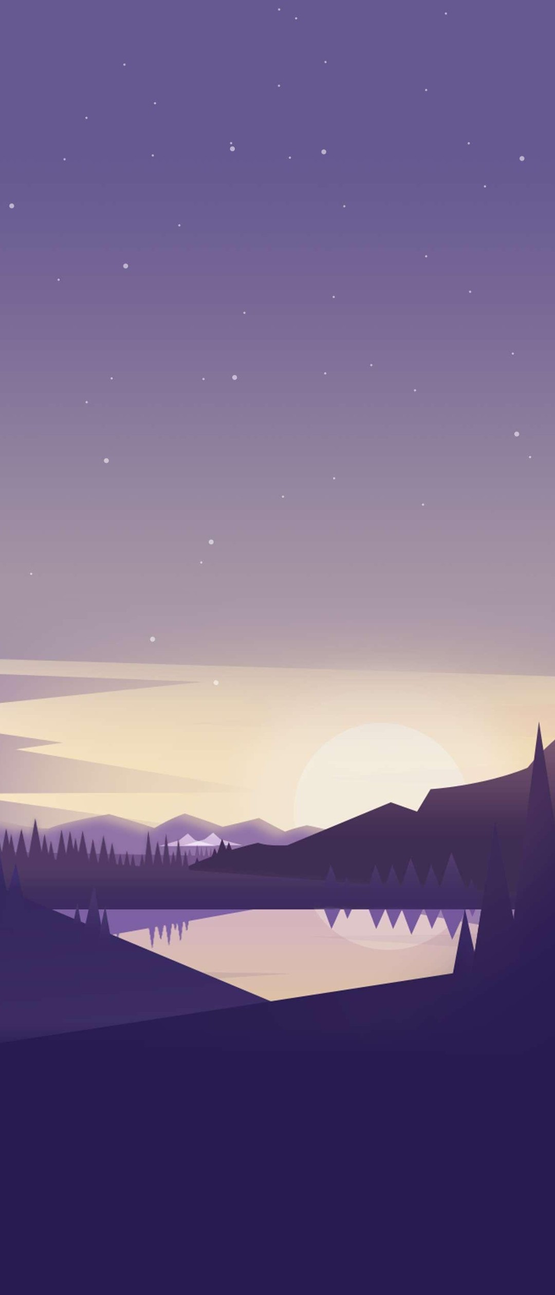 紫の星空 山間部の湖 Xperia 8 Androidスマホ壁紙 待ち受け スマラン