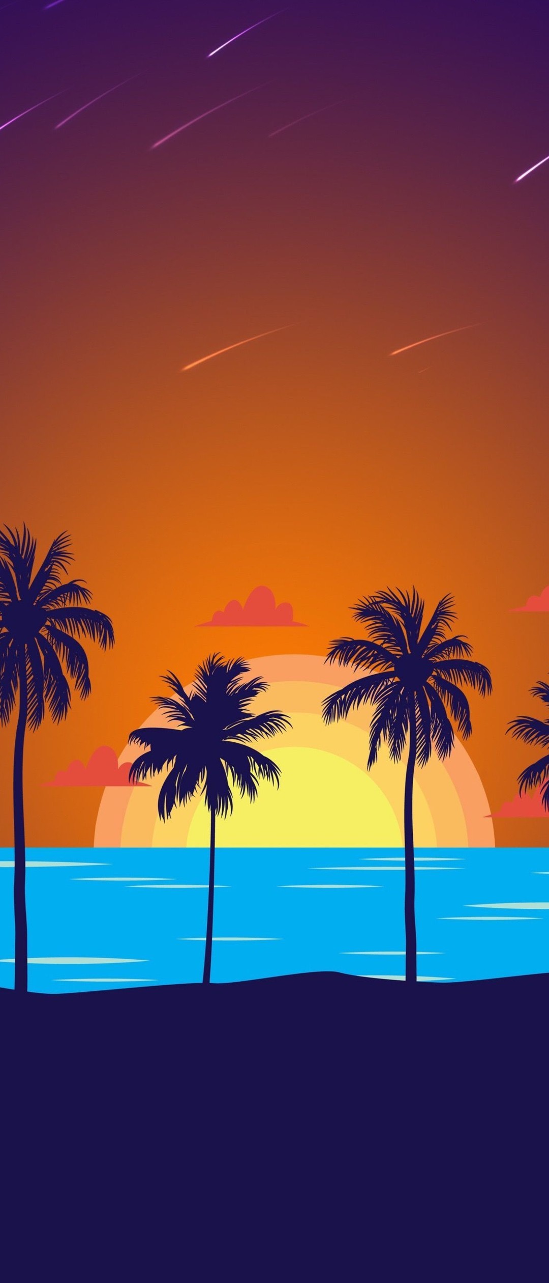 流れ星 夕日 椰子の木 イラスト Xperia 8 Lite Androidスマホ壁紙 待ち受け スマラン