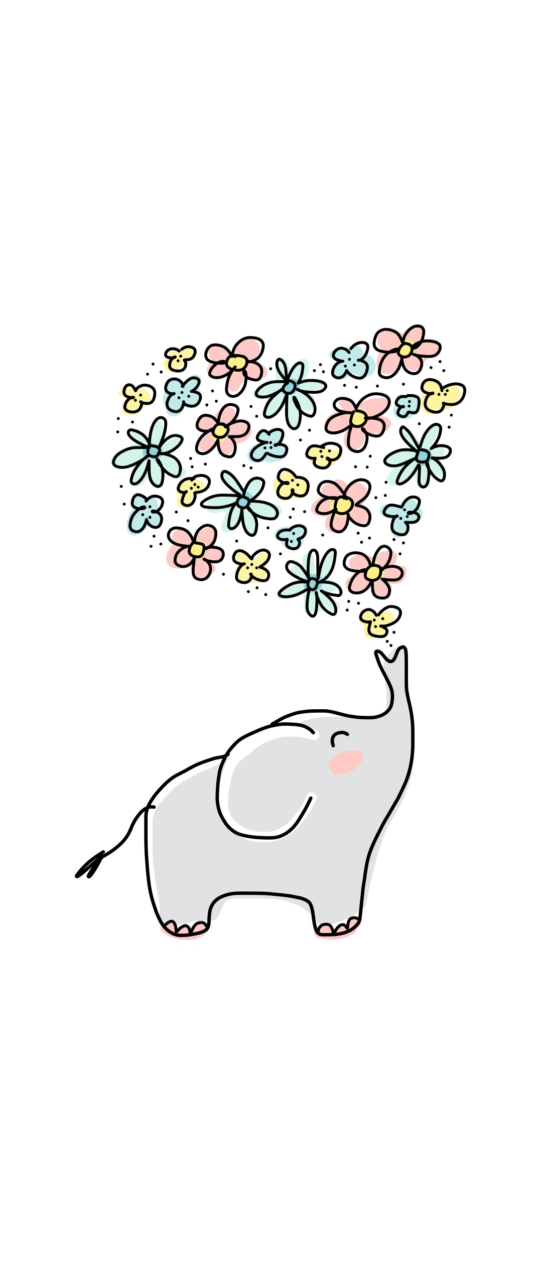可愛い象と花のイラスト Xperia 10 Ii Androidスマホ壁紙 待ち受け スマラン